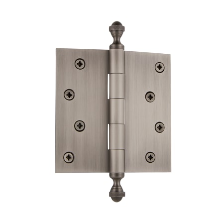 Grandeur 4 x 4 Inch Plain Bearing Square Corner Mortise Door Hinge with Acorn Finial - Single Hinge Antique Pewter