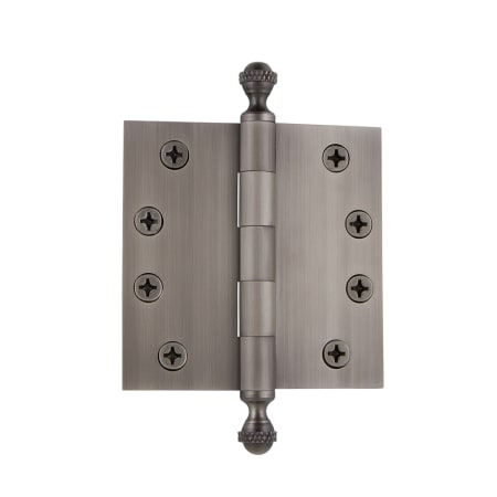 Grandeur 4 x 4 Inch Plain Bearing Square Corner Mortise Door Hinge with Acorn Finial - Single Hinge Antique Pewter