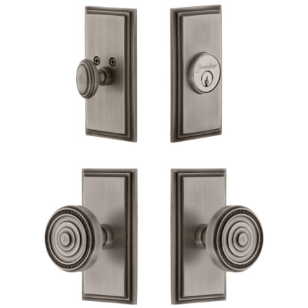 Grandeur Carre Solid Brass Single Cylinder Keyed Entry Knobset and Deadbolt Combo Pack with Soleil Knob and 2-3/4" Backset Antique Pewter