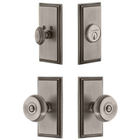Grandeur Carre Solid Brass Single Cylinder Keyed Entry Knobset and Deadbolt Combo Pack with Bouton Knob and 2-3/8" Backset Antique Pewter