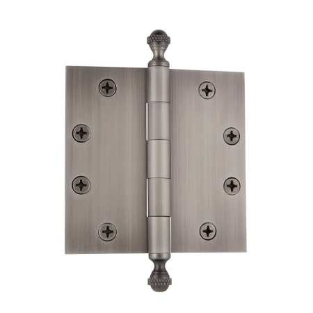 Grandeur 4.5 x 4.5 Inch Plain Bearing Square Corner Mortise Door Hinge with Acorn Finial - Single Hinge Antique Pewter
