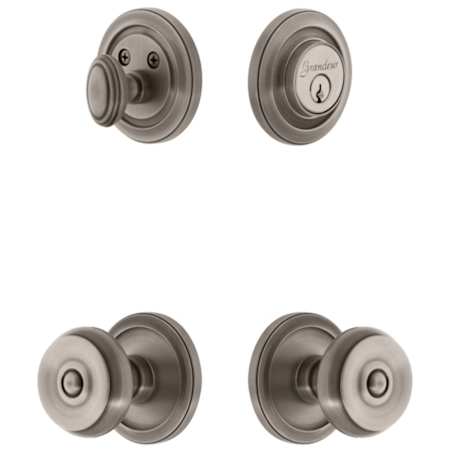Grandeur Circulaire Solid Brass Single Cylinder Keyed Entry Knobset and Deadbolt Combo Pack with Bouton Knob and 2-3/4" Backset Antique Pewter