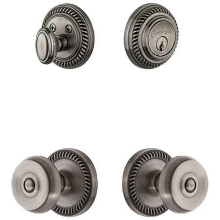 Grandeur Newport Solid Brass Single Cylinder Keyed Entry Knobset and Deadbolt Combo Pack with Bouton Knob and 2-3/4" Backset Antique Pewter