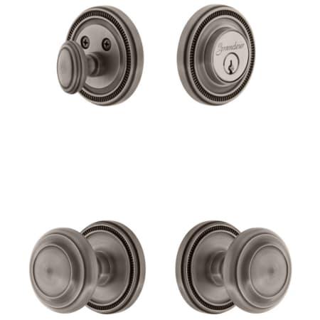 Grandeur Soleil Solid Brass Single Cylinder Keyed Entry Knobset and Deadbolt Combo Pack with Circulaire Knob and 2-3/8" Backset Antique Pewter