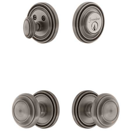 Grandeur Soleil Solid Brass Single Cylinder Keyed Entry Knobset and Deadbolt Combo Pack with Circulaire Knob and 2-3/4" Backset Antique Pewter