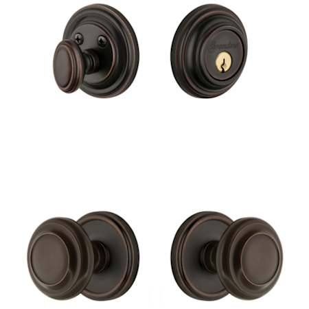 Grandeur Georgetown Solid Brass Single Cylinder Keyed Entry Knobset and Deadbolt Combo Pack with Circulaire Knob and 2-3/4" Backset Timeless Bronze