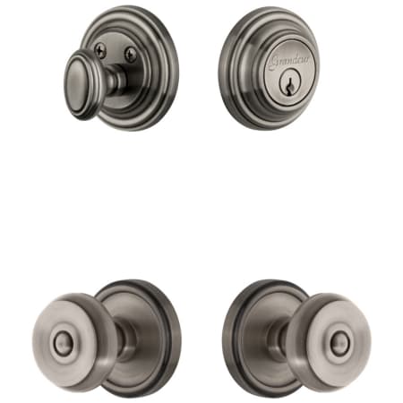 Grandeur Georgetown Solid Brass Single Cylinder Keyed Entry Knobset and Deadbolt Combo Pack with Bouton Knob and 2-3/4" Backset Antique Pewter