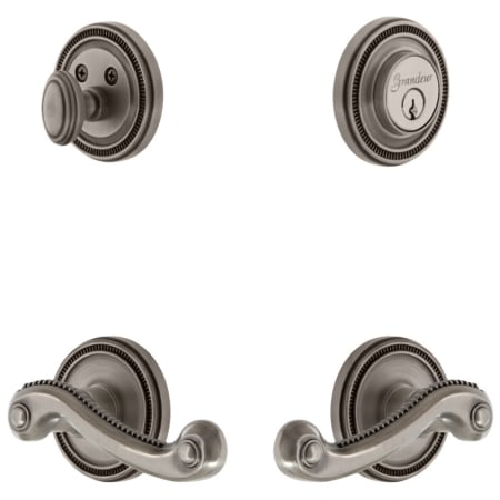 Grandeur Soleil Solid Brass Right Handed Single Cylinder Keyed Entry Leverset and Deadbolt Combo Pack with Newport Lever and 2-3/4" Backset Antique Pewter