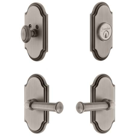 Grandeur Arc Solid Brass Right Handed Single Cylinder Keyed Entry Leverset and Deadbolt Combo Pack with Georgetown Lever and 2-3/8" Backset Antique Pewter