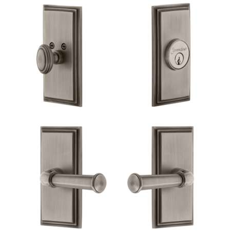 Grandeur Carre Solid Brass Left Handed Single Cylinder Keyed Entry Leverset and Deadbolt Combo Pack with Georgetown Lever and 2-3/8" Backset Antique Pewter