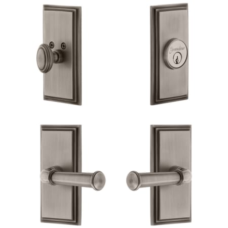 Grandeur Carre Solid Brass Left Handed Single Cylinder Keyed Entry Leverset and Deadbolt Combo Pack with Georgetown Lever and 2-3/4" Backset Antique Pewter