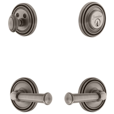 Grandeur Soleil Solid Brass Left Handed Single Cylinder Keyed Entry Leverset and Deadbolt Combo Pack with Georgetown Lever and 2-3/8" Backset Antique Pewter