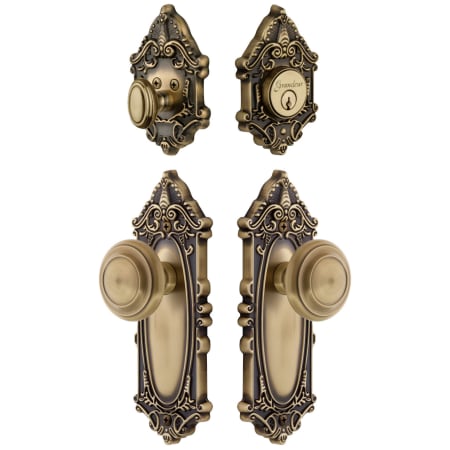 Grandeur Grande Victorian Solid Brass Single Cylinder Keyed Entry Knobset and Deadbolt Combo Pack with Circulaire Knob and 2-3/4" Backset Vintage Brass