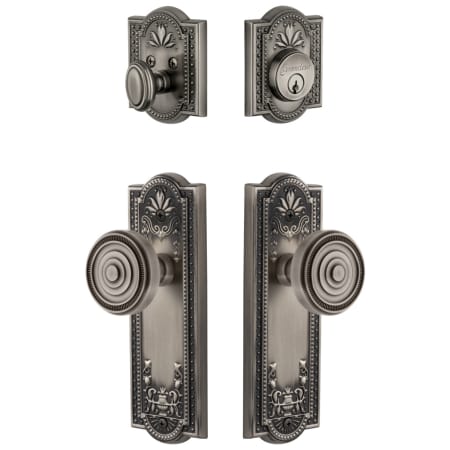 Grandeur Parthenon Solid Brass Single Cylinder Keyed Entry Knobset and Deadbolt Combo Pack with Soleil Knob and 2-3/4" Backset Antique Pewter