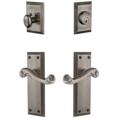 Grandeur Fifth Avenue Solid Brass Right Handed Single Cylinder Keyed Entry Leverset and Deadbolt Combo Pack with Newport Lever and 2-3/4" Backset Antique Pewter