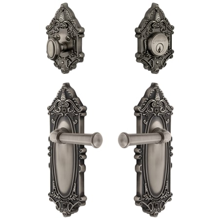Grandeur Grande Victorian Solid Brass Right Handed Single Cylinder Keyed Entry Leverset and Deadbolt Combo Pack with Georgetown Lever and 2-3/4" Backset Antique Pewter