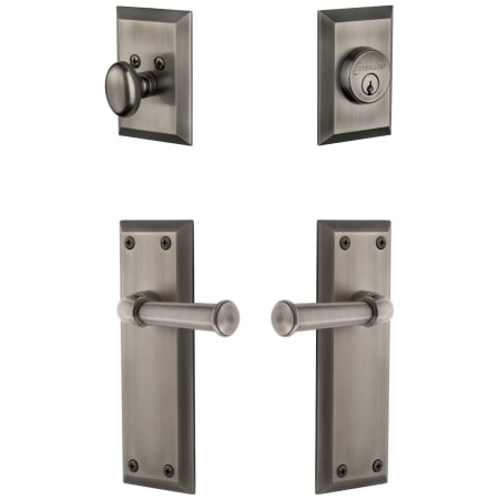 Grandeur Fifth Avenue Solid Brass Right Handed Single Cylinder Keyed Entry Leverset and Deadbolt Combo Pack with Georgetown Lever and 2-3/4" Backset Antique Pewter