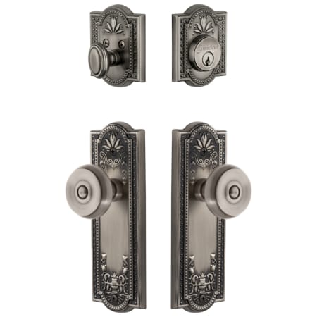 Grandeur Parthenon Solid Brass Single Cylinder Keyed Entry Knobset and Deadbolt Combo Pack with Bouton Knob and 2-3/8" Backset Antique Pewter