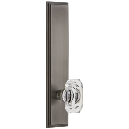 Grandeur Carre Solid Brass Tall Plate Rose Passage Door Knob Set with Baguette Clear Crystal Knob and 2-3/8" Backset Antique Pewter