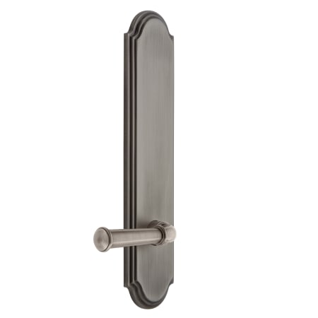 Grandeur Arc Solid Brass Tall Plate Rose Left Handed Passage Door Lever Set with Georgetown Lever and 2-3/8" Backset Antique Pewter