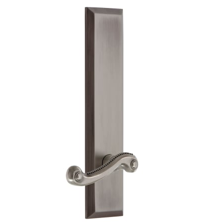 Grandeur Fifth Avenue Solid Brass Tall Plate Left Handed Passage Door Lever Set with Newport Lever and 2-3/4" Backset Antique Pewter