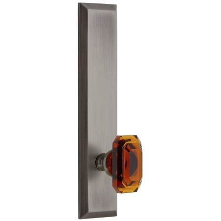 Grandeur Fifth Avenue Solid Brass Rose Tall Plate Single Dummy Door Knob with Baguette Amber Crystal Knob Antique Pewter