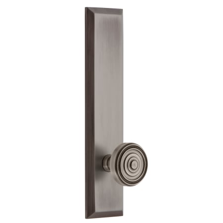 Grandeur Fifth Avenue Solid Brass Tall Plate Single Dummy Door Knob with Soleil Knob Antique Pewter