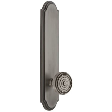 Grandeur Arc Solid Brass Tall Plate Rose Dummy Door Knob Set with Soleil Knob Antique Pewter