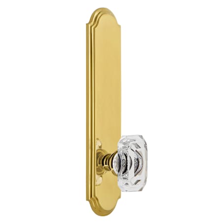 Grandeur Arc Solid Brass Tall Plate Rose Left Handed Privacy Door Knob Set with Baguette Clear Crystal Knob and 2-3/4" Backset Lifetime Brass