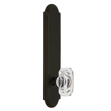 Grandeur Arc Solid Brass Tall Plate Rose Left Handed Privacy Door Knob Set with Baguette Clear Crystal Knob and 2-3/8" Backset Timeless Bronze