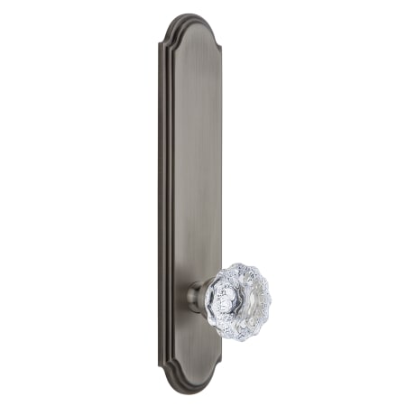 Grandeur Arc Solid Brass Tall Plate Rose Left Handed Privacy Door Knob Set with Fontainebleau Crystal Knob and 2-3/4" Backset Antique Pewter