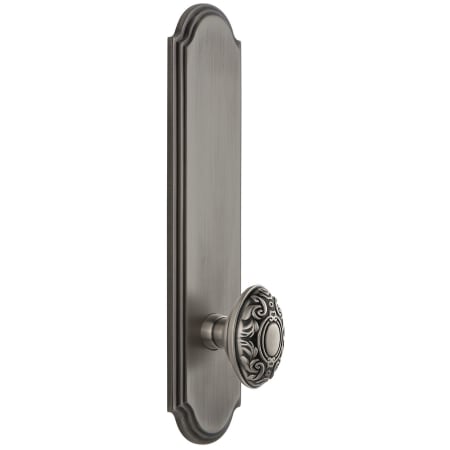 Grandeur Arc Solid Brass Tall Plate Rose Left Handed Privacy Door Knob Set with Grande Victorian Knob and 2-3/8" Backset Antique Pewter