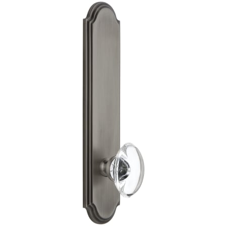 Grandeur Arc Solid Brass Tall Plate Rose Left Handed Privacy Door Knob Set with Provence Crystal Knob and 2-3/8" Backset Antique Pewter