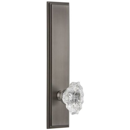 Grandeur Carre Solid Brass Tall Plate Rose Left Handed Privacy Door Knob Set with Biarritz Crystal Knob and 2-3/8" Backset Antique Pewter