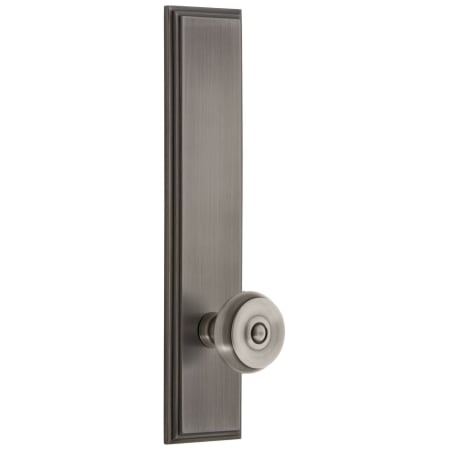 Grandeur Carre Solid Brass Tall Plate Rose Right Handed Privacy Door Knob Set with Bouton Knob and 2-3/4" Backset Antique Pewter