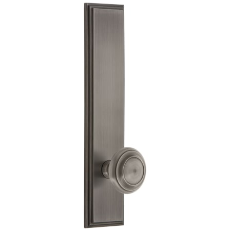 Grandeur Carre Solid Brass Tall Plate Rose Left Handed Privacy Door Knob Set with Circulaire Knob and 2-3/8" Backset Antique Pewter