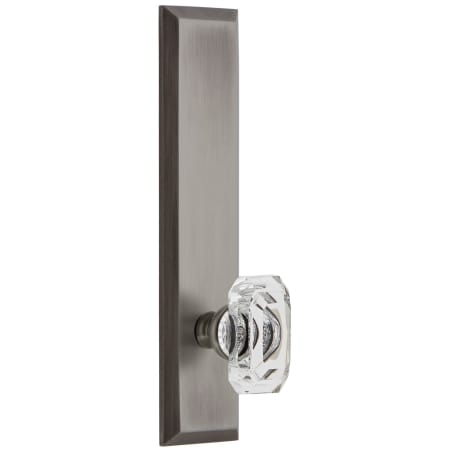 Grandeur Fifth Avenue Solid Brass Rose Right Handed Tall Plate Privacy Door Knob Set with Baguette Clear Crystal Knob and 2-3/8" Backset Antique Pewter