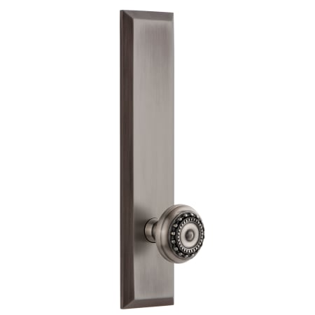 Grandeur Fifth Avenue Solid Brass Tall Plate Left Handed Privacy Door Knob Set with Parthenon Knob and 2-3/8" Backset Antique Pewter