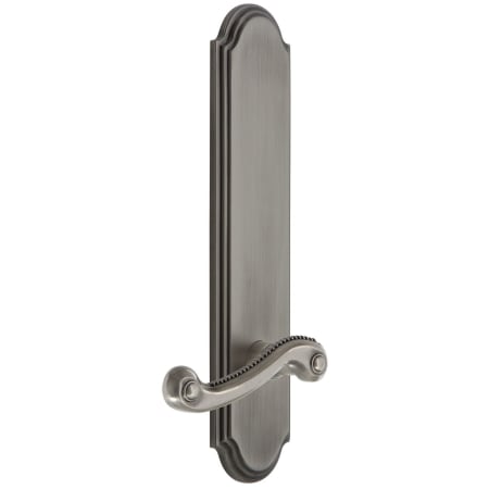 Grandeur Arc Solid Brass Tall Plate Rose Right Handed Privacy Door Lever Set with Newport Lever and 2-3/8" Backset Antique Pewter