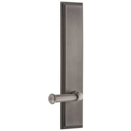 Grandeur Carre Solid Brass Tall Plate Rose Right Handed Privacy Door Lever Set with Georgetown Lever and 2-3/4" Backset Antique Pewter