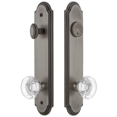 Grandeur Arc Solid Brass Tall Plate Single Cylinder Keyed Entry Set with Bordeaux Crystal Knob and 2-3/4" Backset Antique Pewter
