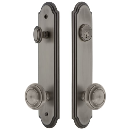 Grandeur Arc Solid Brass Tall Plate Single Cylinder Keyed Entry Set with Circulaire Knob and 2-3/4" Backset Antique Pewter