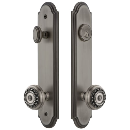 Grandeur Arc Solid Brass Tall Plate Single Cylinder Keyed Entry Set with Parthenon Knob and 2-3/4" Backset Antique Pewter