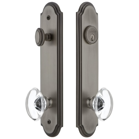 Grandeur Arc Solid Brass Tall Plate Single Cylinder Keyed Entry Set with Provence Crystal Knob and 2-3/4" Backset Antique Pewter