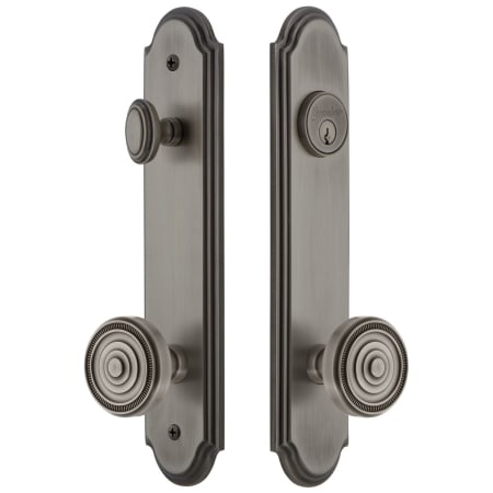 Grandeur Arc Solid Brass Tall Plate Single Cylinder Keyed Entry Set with Soleil Knob and 2-3/8" Backset Antique Pewter