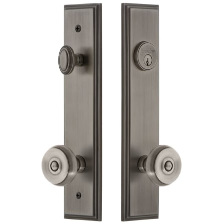 Grandeur Carre Solid Brass Tall Plate Single Cylinder Keyed Entry Set with Bouton Knob and 2-3/8" Backset Antique Pewter