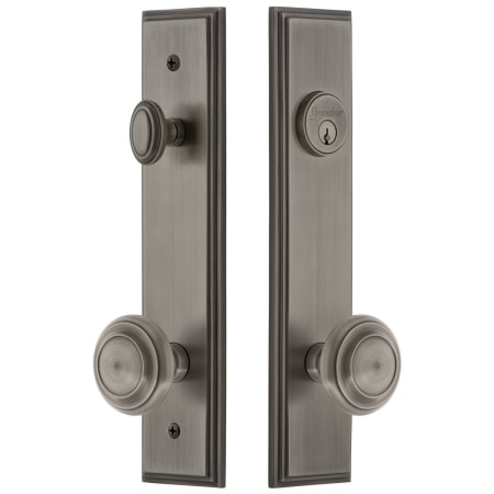 Grandeur Carre Solid Brass Tall Plate Single Cylinder Keyed Entry Set with Circulaire Knob and 2-3/4" Backset Antique Pewter