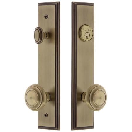 Grandeur Carre Solid Brass Tall Plate Single Cylinder Keyed Entry Set with Circulaire Knob and 2-3/8" Backset Vintage Brass