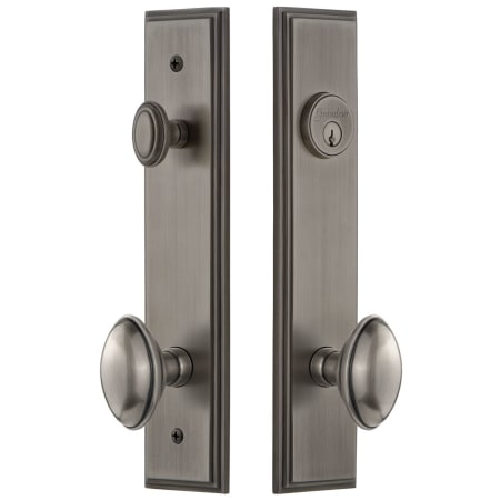 Grandeur Carre Solid Brass Tall Plate Single Cylinder Keyed Entry Set with Eden Prairie Knob and 2-3/4" Backset Antique Pewter