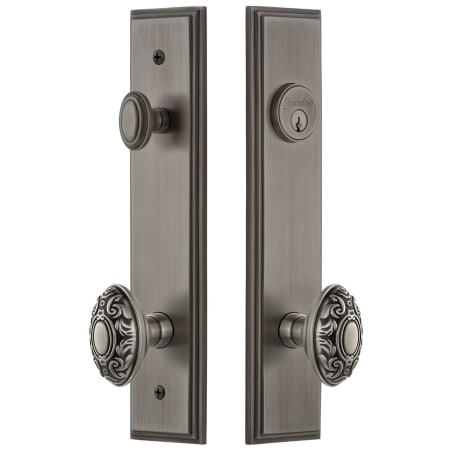 Grandeur Carre Solid Brass Tall Plate Single Cylinder Keyed Entry Set with Grande Victorian Knob and 2-3/4" Backset Antique Pewter